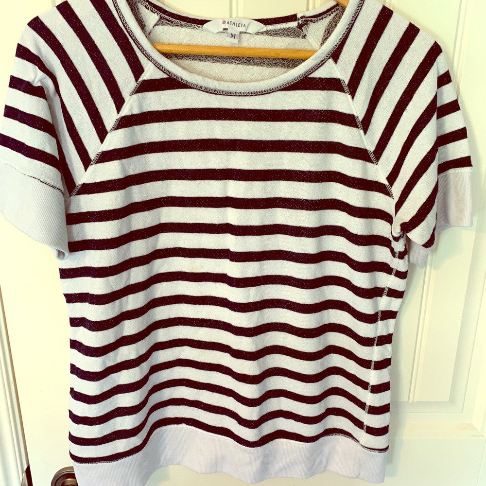 Athleta Short Sleeve Sweatshirt, Med, Navy/White